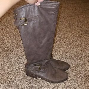 Grey knee high boots
